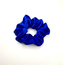 Load and play video in Gallery viewer, Cobalt Bright Blue Mulberry Silk Hair Scrunchie in the UK
