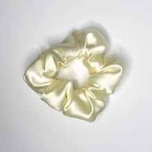 Load image into Gallery viewer, Ivory Mulberry silk hair scrunchie hand made in the UK

