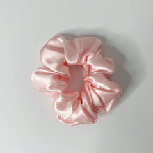 Load image into Gallery viewer, Pink mulberry silk hair scrunchie hand made in the UK

